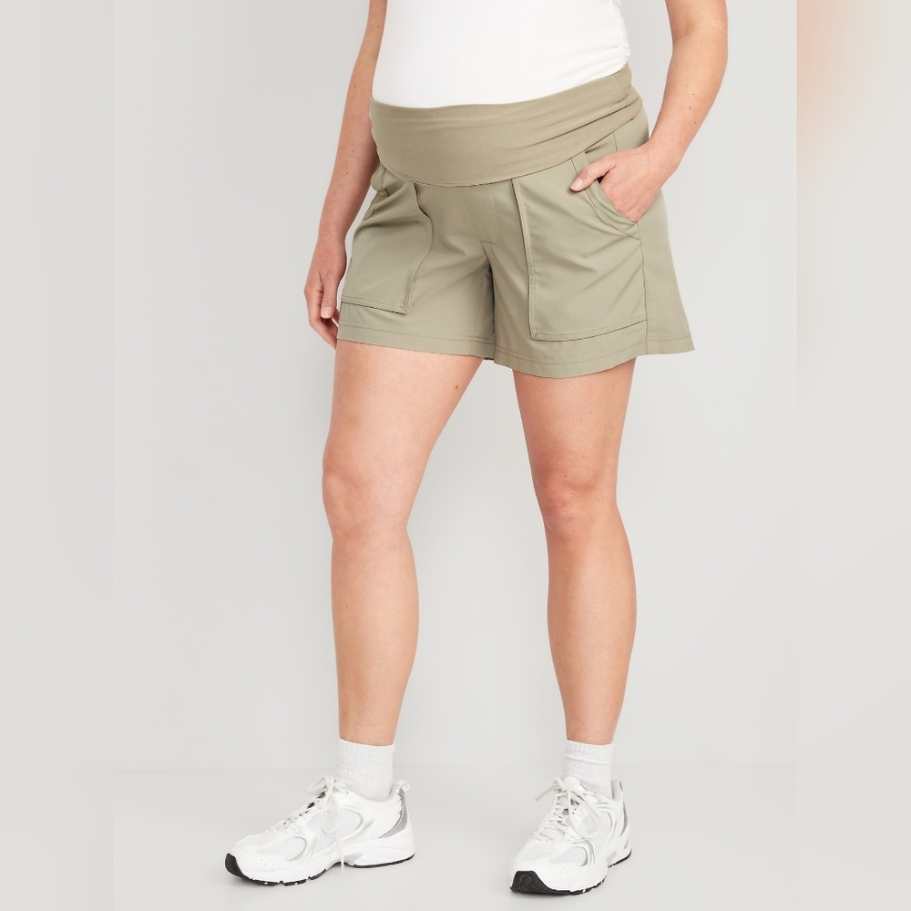 Maternity Rollover-Waist StretchTech Cargo Shorts -- 5-inch inseam